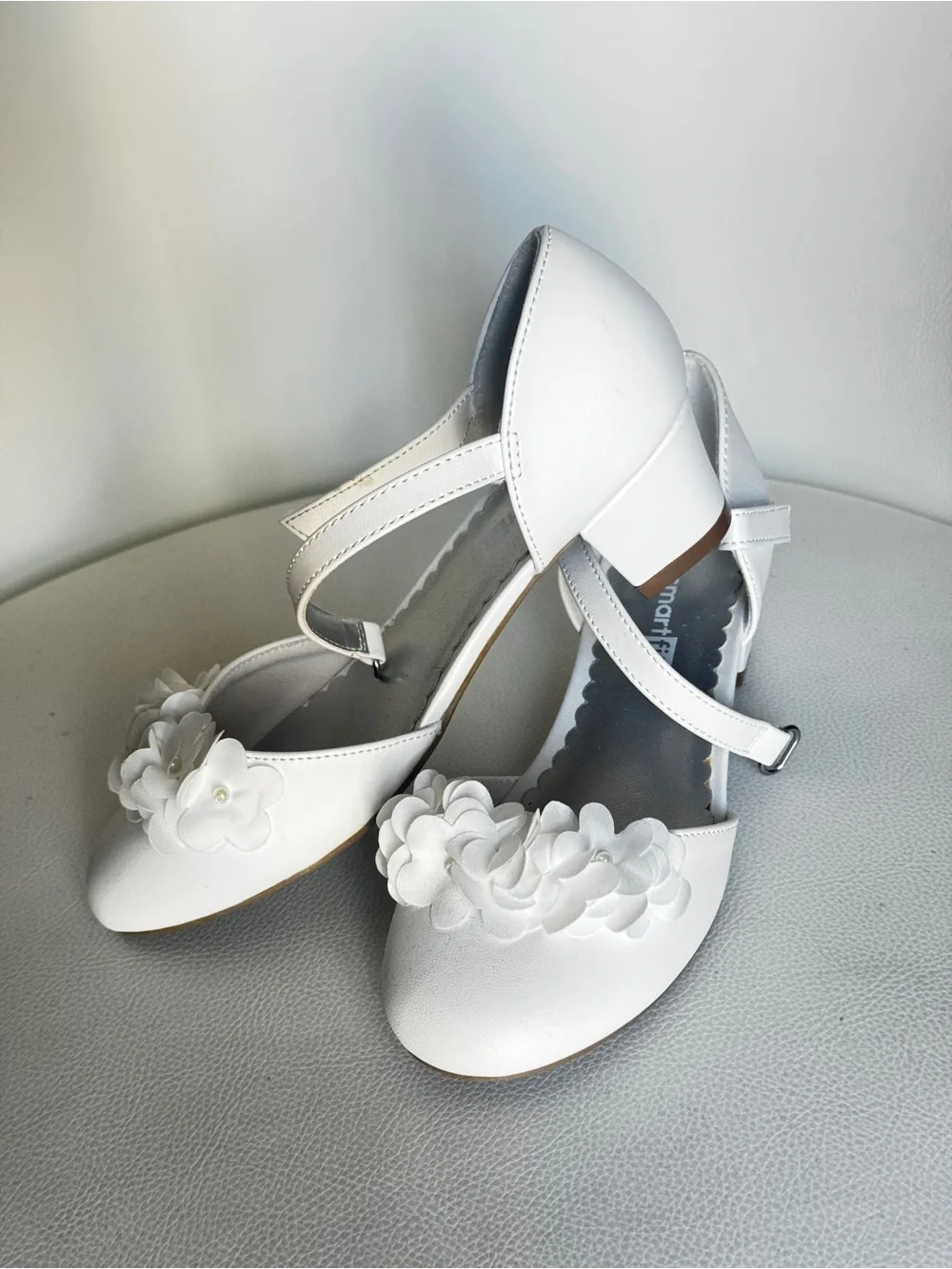 smartfit White Girls' Floral Strap Dress Shoes